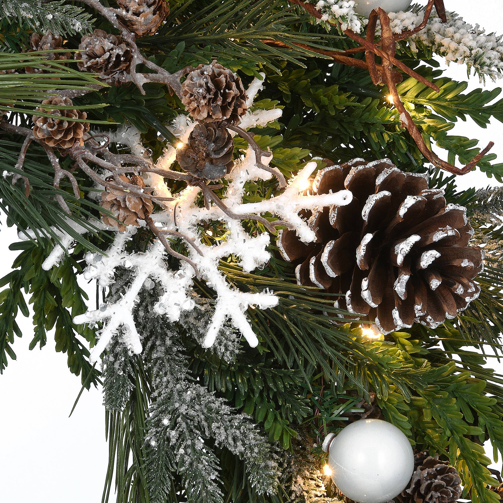 Alpine Collection 30" Warm White LED Decorated Wreath